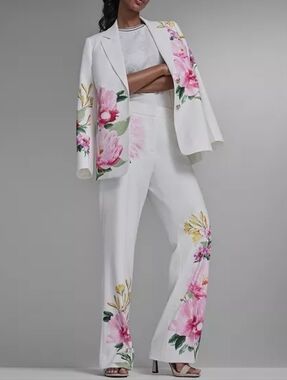 KARL LAGERFELD PARIS
Women's Floral White Wide-Leg Pants Size 8